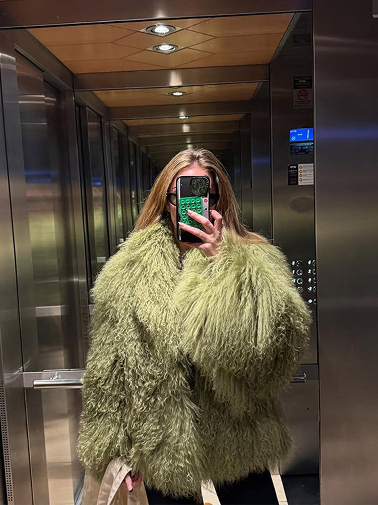 Damen Oversized Kunstpelzjacke mit voluminösen Ärmeln EB