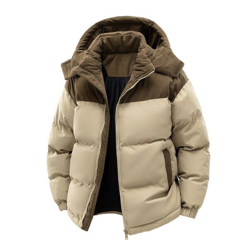 Herren wattierte Steppjacke mit hoher Kapuze, Cotelé-Schulterpaneelen und Zwei-Wege-Reißverschluss EB