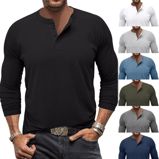 Herren modisches Langarm-Henley-Shirt mit modernem Kragen und praktischen Knopfdetails EB
