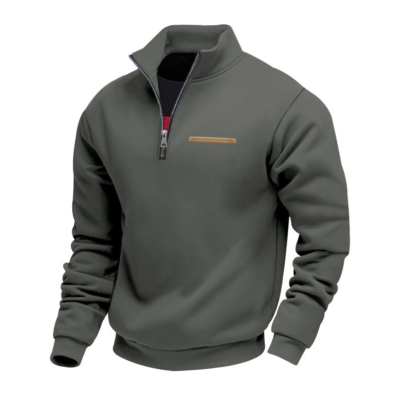 Herren nan Halbzip-Sweatshirt aus schwerem Fleece mit Stehkragen und verdeckter Brusttasche EB
