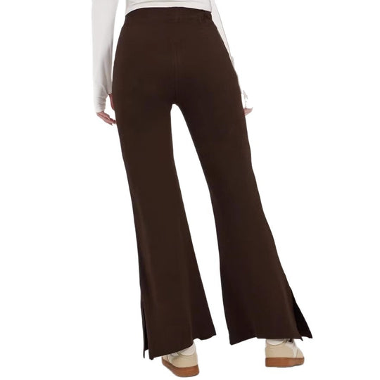 Damen weite Flared-Hose aus strukturiertem Material mit seitlichen Schlitzen EB