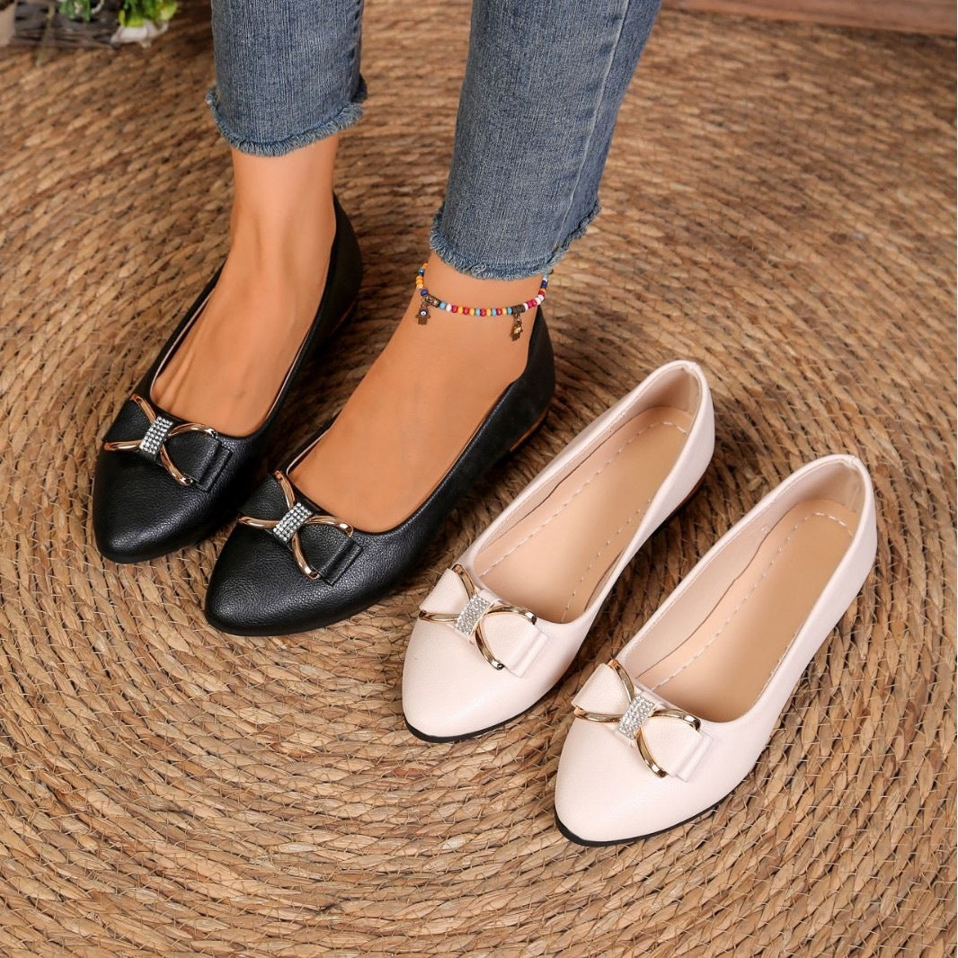 Damen Elegante Ballerinas mit glänzendem Schleifen-Detail EB