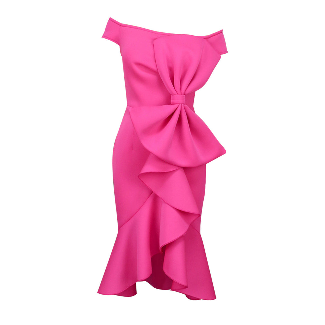 Damen Elegantes Wickelkleid mit Rüschen und Off-Shoulder Design EB