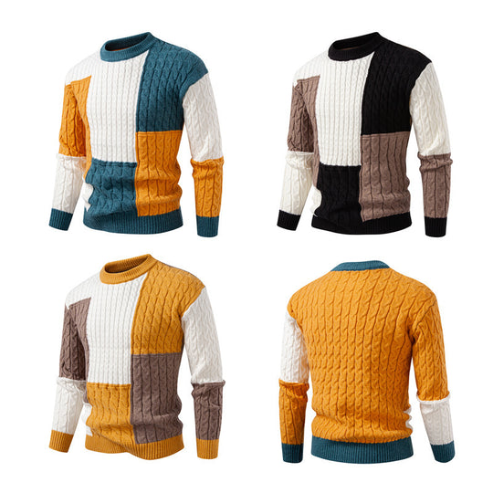 Herren modischer Strickpullover mit kreativer Farbblock-Optik EB