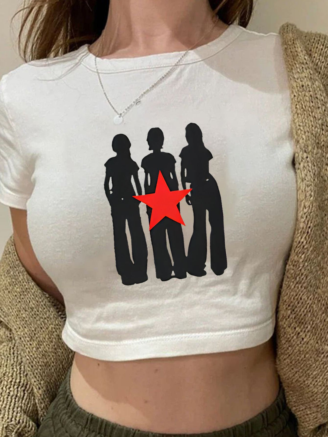 Damen Crop-Top mit kreativem Grafikdesign und modernem Schriftzug EB