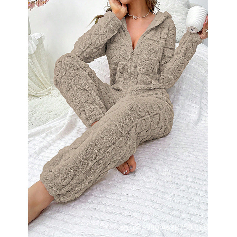 Damen Gemütlicher Fleece-Overall mit Kapuze EB
