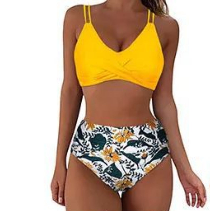 Damen Trendiger Hochschnitt-Bikini mit Raffung EB