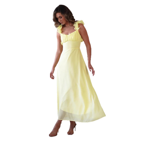 Damen Maxikleid mit verspielten Rüschendetails und elastischem Oberteil EB