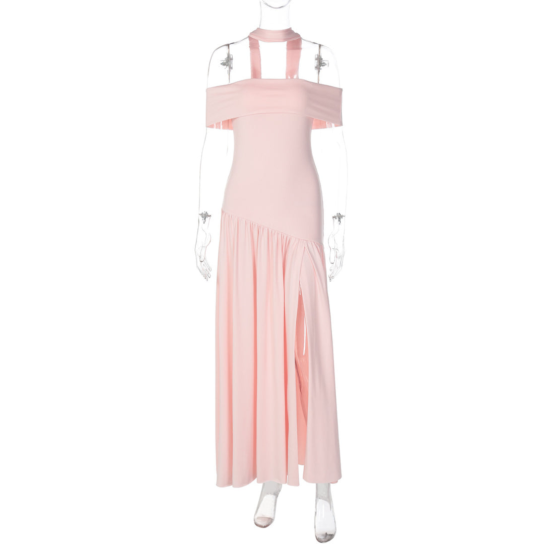 Damen Maxikleid mit schulterfreiem Design und seitlichem Schlitz EB