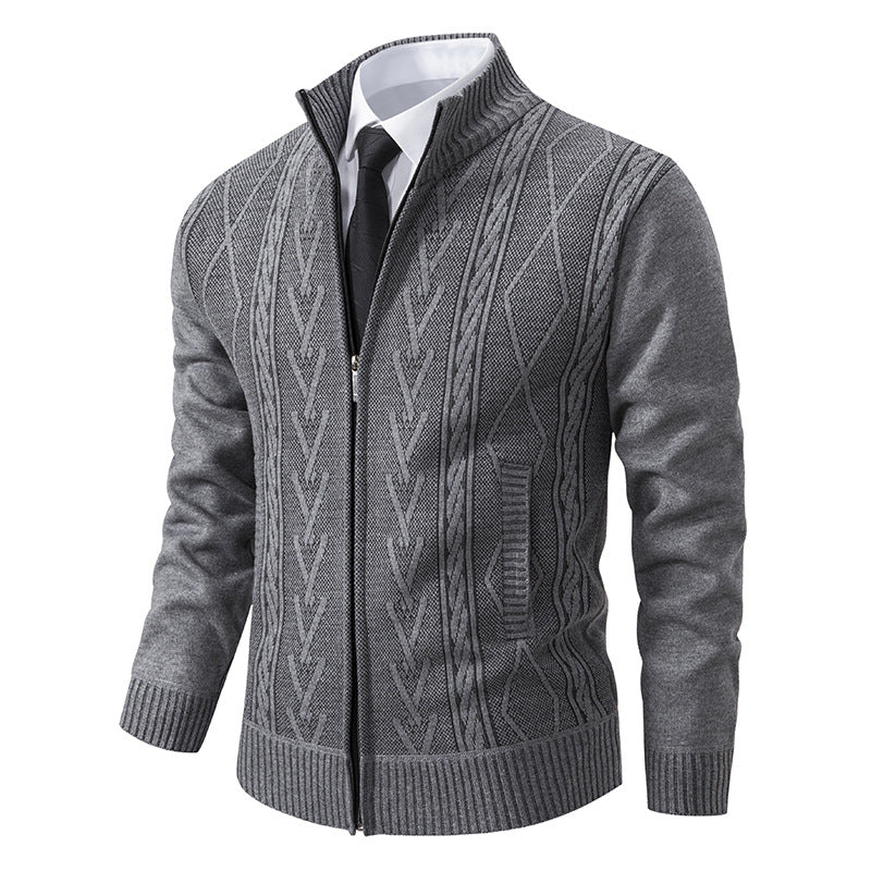 Herren nan gehobene Strickjacke mit erhabenem Zopfmuster und durchgehendem Reißverschluss EB