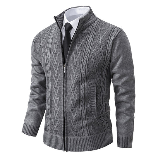 Herren nan gehobene Strickjacke mit erhabenem Zopfmuster und durchgehendem Reißverschluss EB