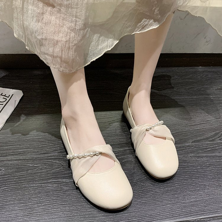 Damen elegante Ballerinas mit Perlenschmuck EB