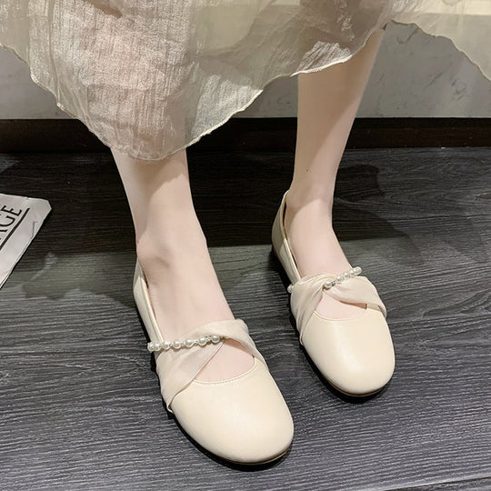 Damen elegante Ballerinas mit Perlenschmuck EB