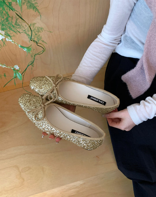 Damen Glitzernde Ballerinas mit eleganter Schleife und komfortabler Innensohle EB