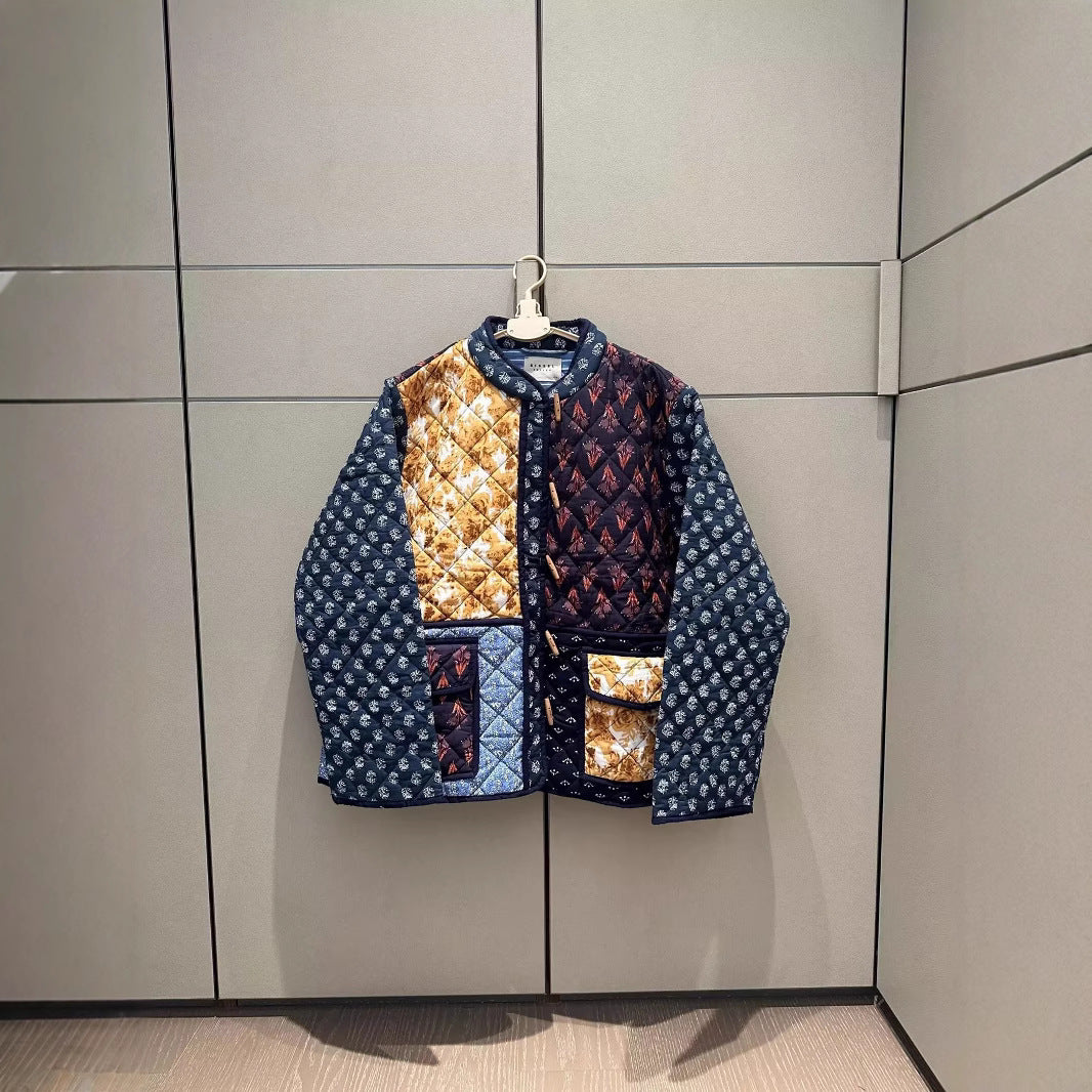 Damen Patchwork Steppjacke mit aufwendigen Mustern und praktischen Taschen EB