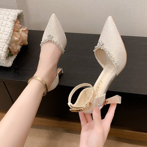 Damen elegante High Heels mit geschmücktem Fesselriemen EB