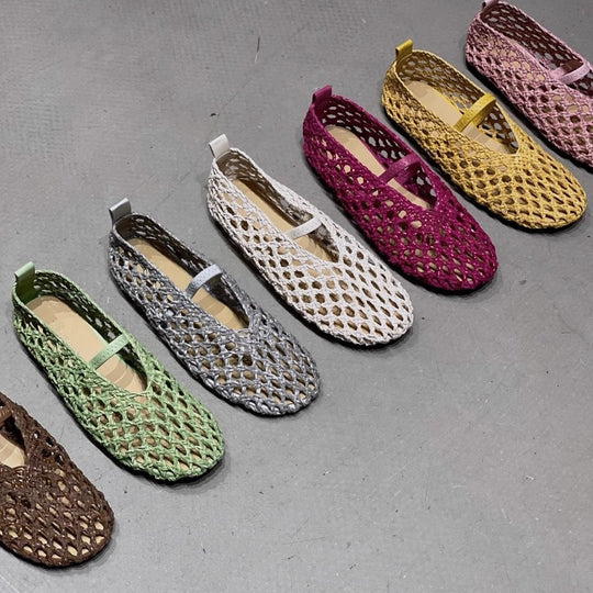 Damen Netz-Ballerinas mit elastischem Riemen und luftiger Oberflächenstruktur EB