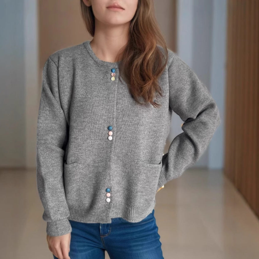 Damen Cardigan mit dekorativen Knöpfen und praktischen Taschen EB
