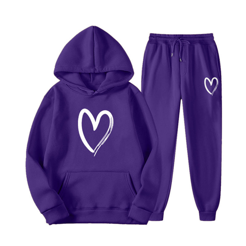 Damen Sweatsuit mit Kängurutasche und herzförmigem Print EB