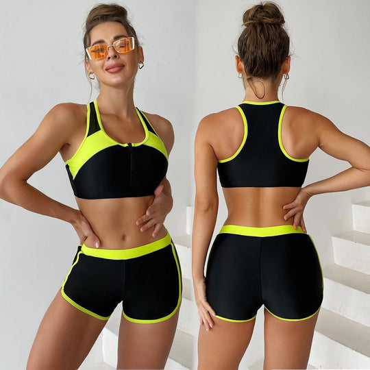 Damen Sportliches Bikini-Set mit kurzer Hose und Reißverschluss EB