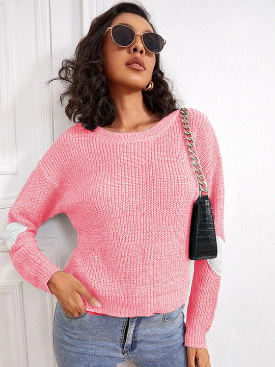 Damen Modischer Strickpullover mit kontrastierenden Ärmelakzenten EB