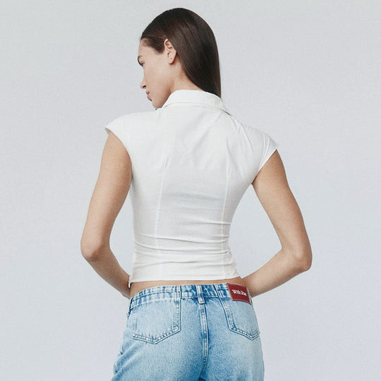 Damen elegante Kurzarmbluse mit knotenförmigem Design EB