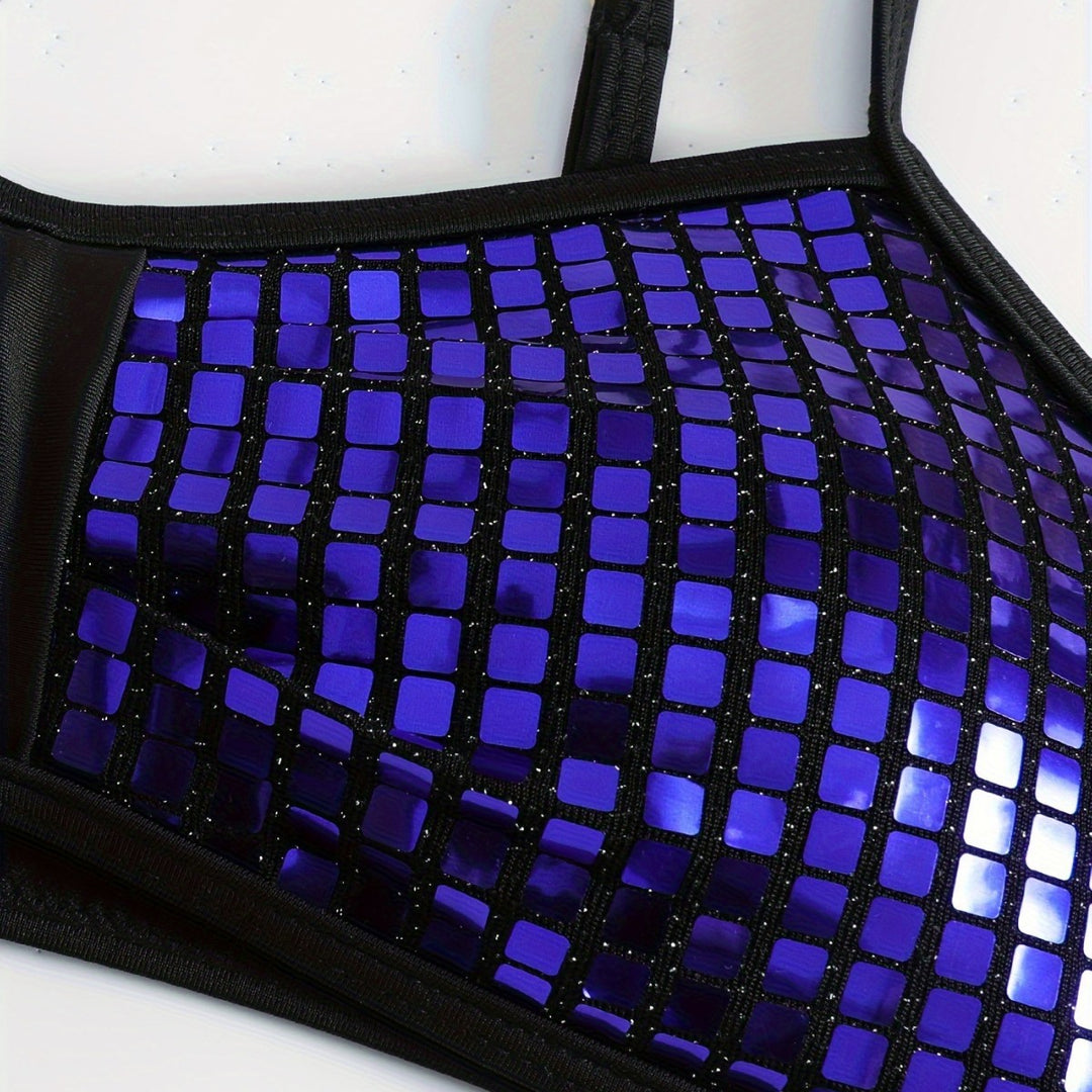 Damen Crop-Bikini-Top mit glitzerndem Netzdesign EB