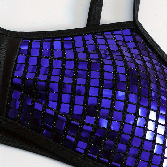 Damen Crop-Bikini-Top mit glitzerndem Netzdesign EB