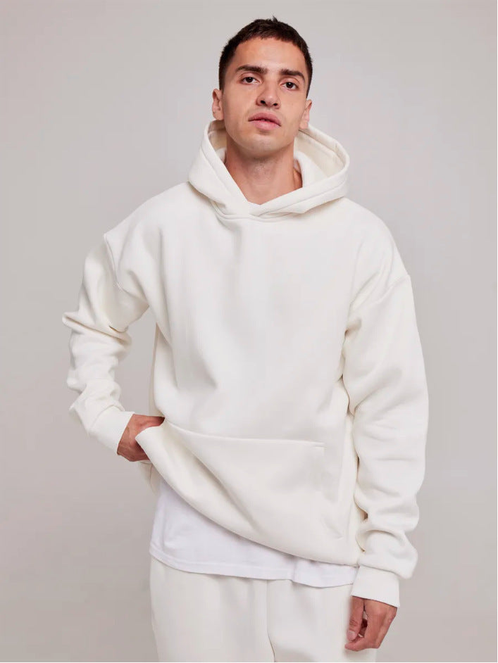 Herren nan schwerer Fleece-Boxy-Hoodie mit tiefem Schulterfall verstärkter Kapuze und Kängurutasche EB