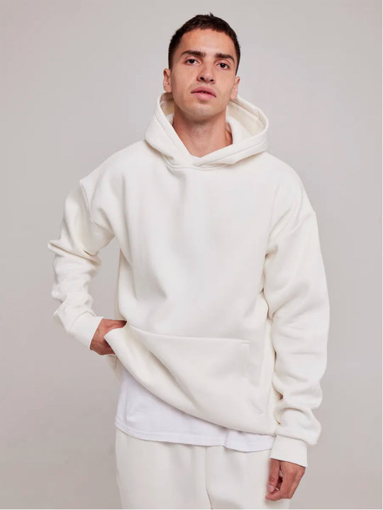 Herren nan schwerer Fleece-Boxy-Hoodie mit tiefem Schulterfall verstärkter Kapuze und Kängurutasche EB