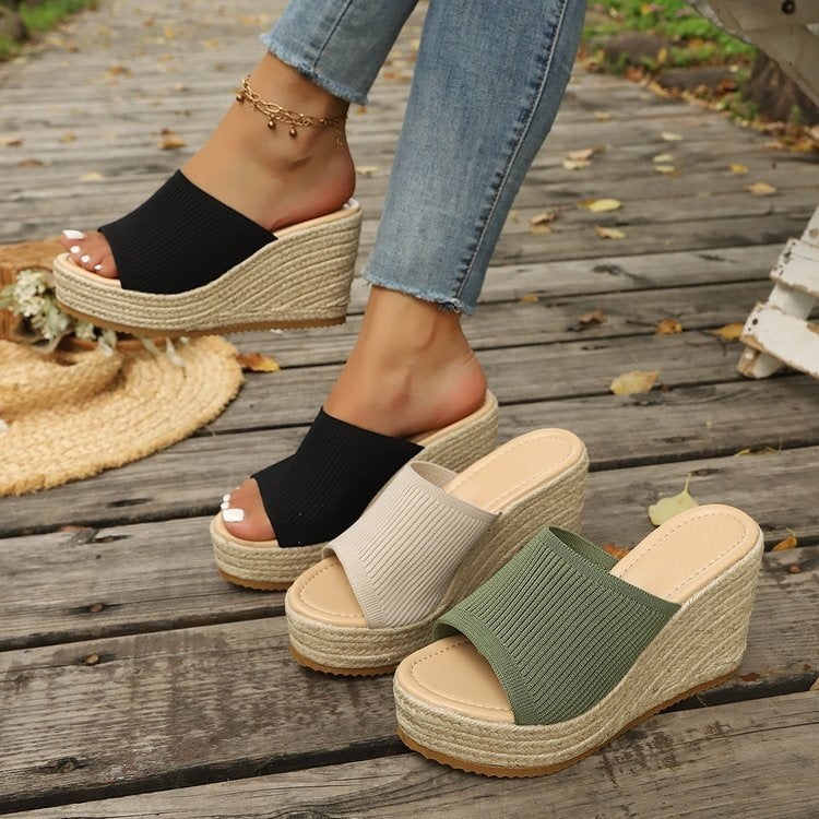 Damen Wedge-Sandaletten mit weichem Obermaterial und bequemer Sohle EB