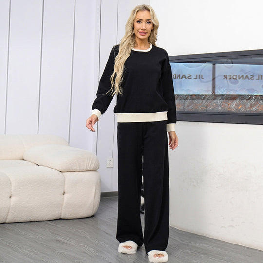 Damen gemütliches Freizeit-Loungewear-Set mit weitem Schnitt und dekorativem Bund EB