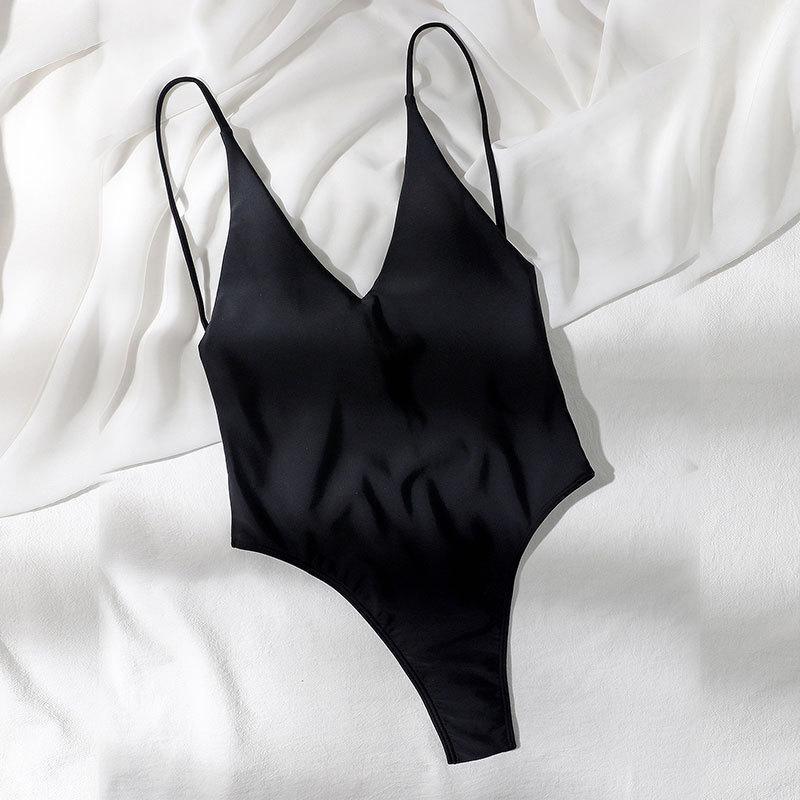 Damen Stylischer Einteiler Badeanzug mit tiefem V-Ausschnitt EB