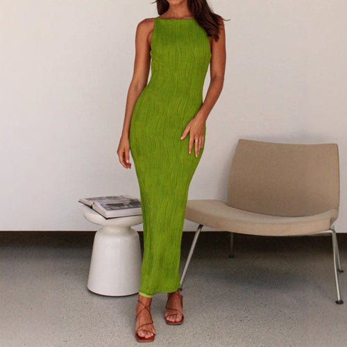 Damen Figurbetontes Langkleid mit schmalen Trägern und schickem Ripp-Design EB