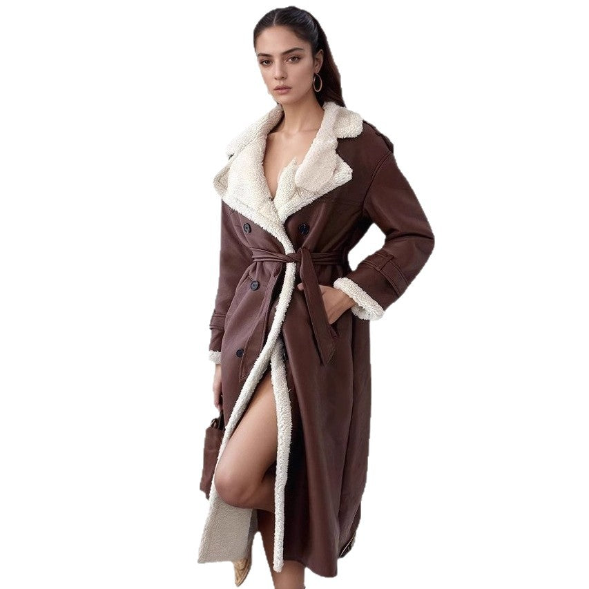 Damen gefütterter Longcoat mit schickem Kragen EB