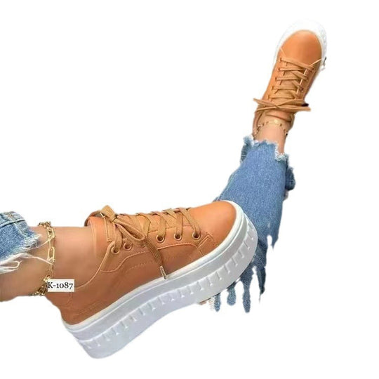 Damen modische Plateau-Sneaker mit glänzender Oberfläche und atmungsaktivem Innenfutter EB