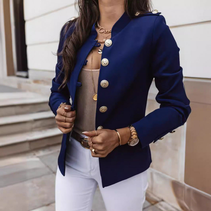 Damen modischer Blazer mit goldenen Knöpfen und schmalem Schnitt EB