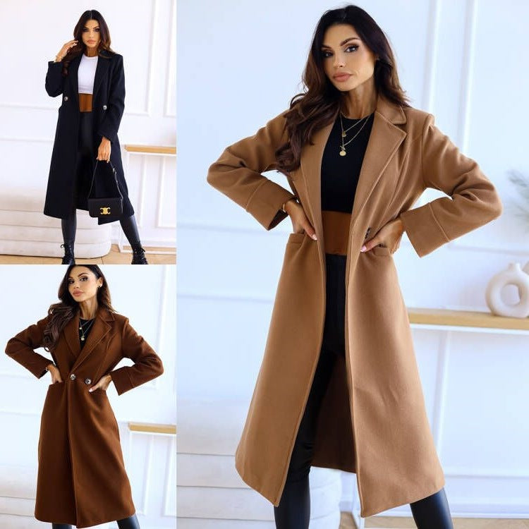 Damen Zeitloser Wollmantel mit elegantem Revers und praktischen Taschen EB