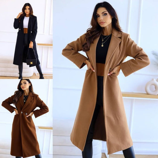 Damen Zeitloser Wollmantel mit elegantem Revers und praktischen Taschen EB
