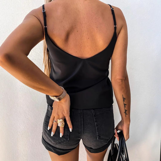 Damen Satin-Top mit Spitzenverzierung EB