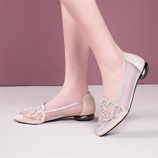 Damen Ballerinas mit eleganten Spitzen und flacher Sohle EB