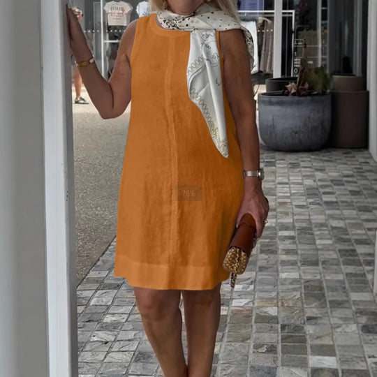 Damen Sommerkleid aus leichtem Leinenstoff mit modischem Halstuch EB