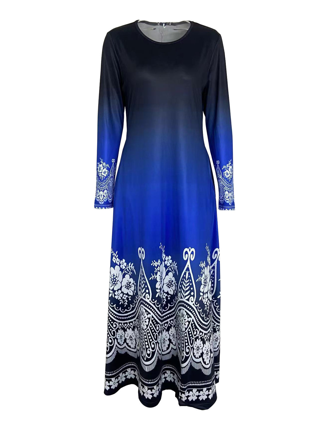 Damen Maxi-Kleid mit farbenfrohem Ombre-Design und floralen Verzierungen EB