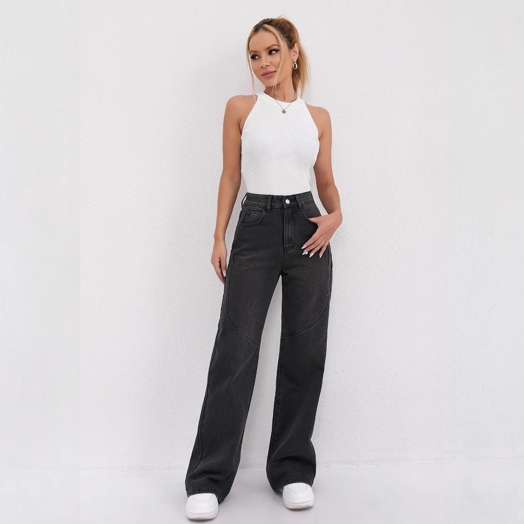 Damen Weite High-Waist Jeans mit modischem Schnitt und außergewöhnlichen Nähten EB