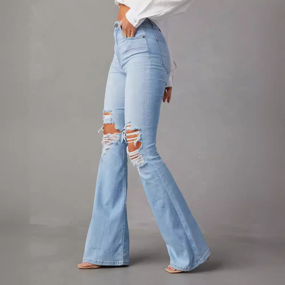 Damen Flared Jeans mit modischen Destroyed-Details und hohem Bund EB