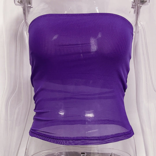 Damen bandeau Top im transparenten Design mit elastischem Material EB