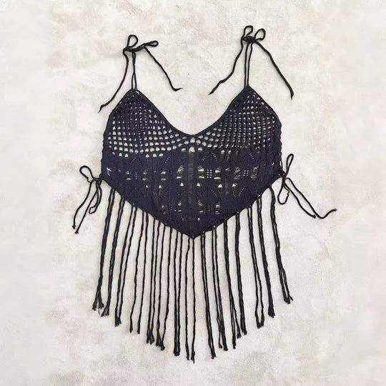 Damen Häkel-Bikinioberteil mit fransigen Details EB