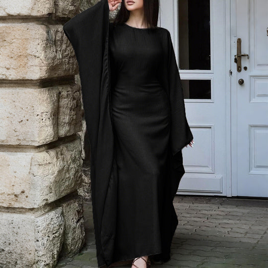 Damen nan fließendes Maxikleid mit weiten drapierten Ärmeln aus Viskosemix EB