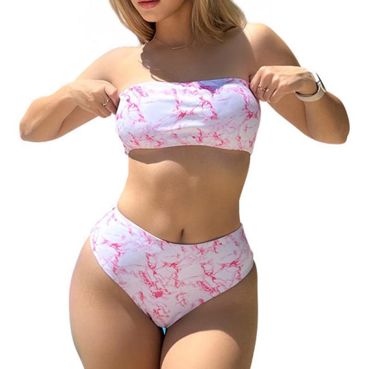 Damen Bandeau-Bikini mit elegantem Marmor-Design EB