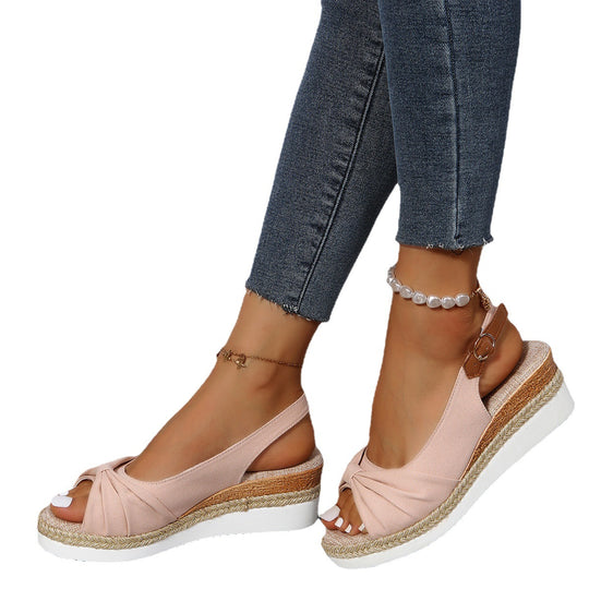 Damen Wedge-Pantoletten mit dekorativem Knoten-Design und komfortablem Fußbett EB